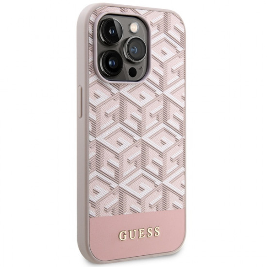 Guess GUHMP14XHGCFSEP iPhone 14 Pro Max 6,7" pink hard case GCube Stripes MagSafe