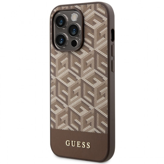 Guess GUHMP14XHGCFSEW iPhone 14 Pro Max 6.7" brown hard case GCube Stripes MagSafe