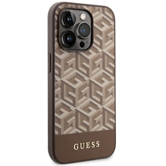 Guess GUHMP14XHGCFSEW iPhone 14 Pro Max 6.7" brown hard case GCube Stripes MagSafe