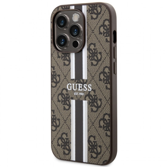 Guess GUHMP14XP4RPSW iPhone 14 Pro Max 6.7" brown hardcase 4G Printed Stripes MagSafe