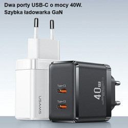 USAMS Wall Charger 2xUSB-C T54 40W PD Fast Charging white CC172TC02 (US-CC172) USAMS Wall Charger 2xUSB-C T54 40W PD Fast Charging white CC172TC02 (US-CC172)