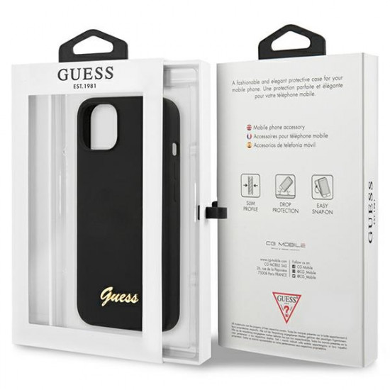 Guess GUHCP13MLSLMGBK iPhone 13 6,1" black hardcase Silicone Script Gold Logo