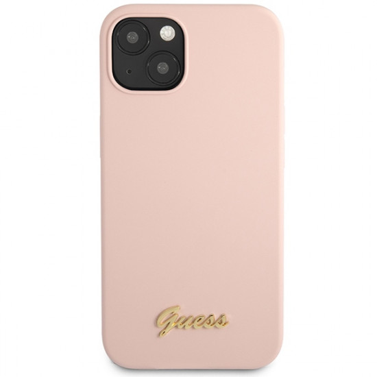 Guess GUHCP13MLSLMGLP iPhone 13 6,1" pink hardcase Silicone Script Gold Logo