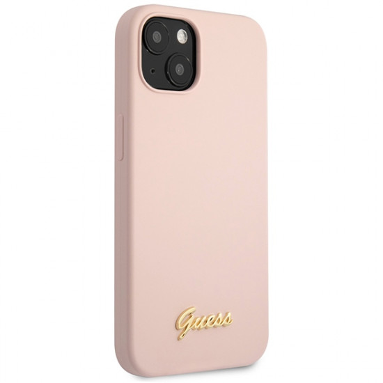 Guess GUHCP13MLSLMGLP iPhone 13 6,1" pink hardcase Silicone Script Gold Logo