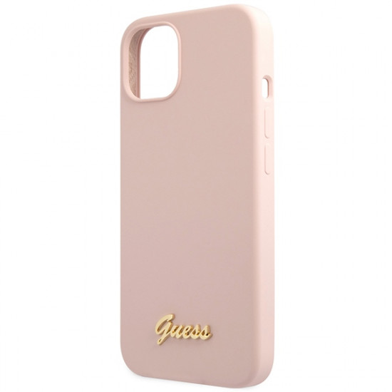 Guess GUHCP13MLSLMGLP iPhone 13 6,1" pink hardcase Silicone Script Gold Logo