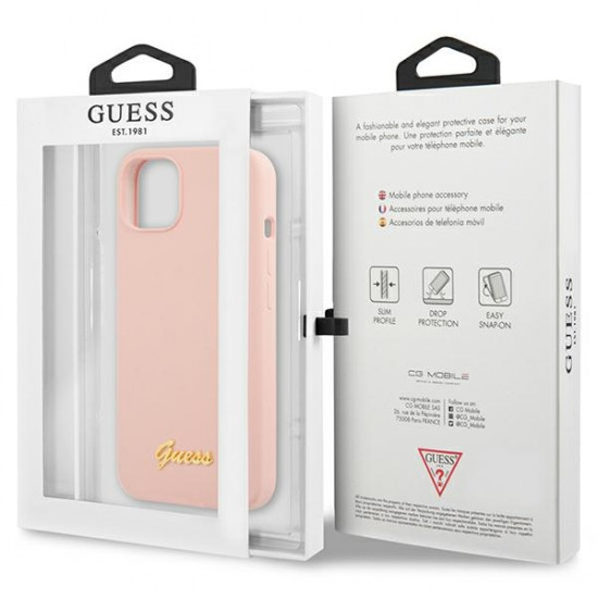 Guess GUHCP13MLSLMGLP iPhone 13 6,1" pink hardcase Silicone Script Gold Logo