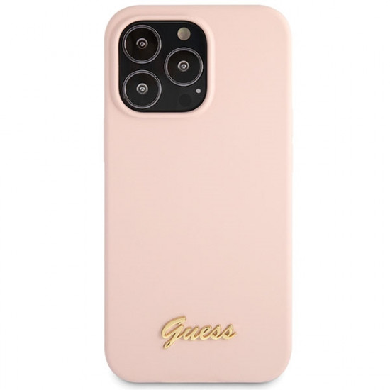 Guess GUHCP13XLSLMGLP iPhone 13 Pro Max 6.7" pink hardcase Silicone Script Gold Logo