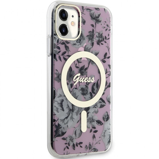 Guess GUHMN61HCFWSP iPhone 11 / Xr 6.1" pink hardcase Flower MagSafe