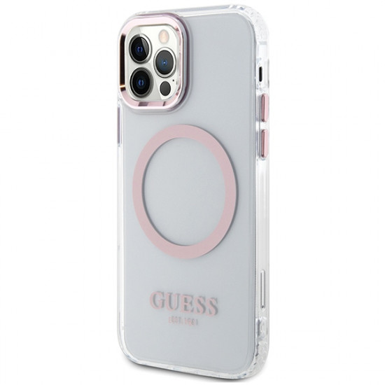 Guess GUHMP12MHTRMP iPhone 12/12 Pro 6.1" pink hard case Metal Outline Magsafe