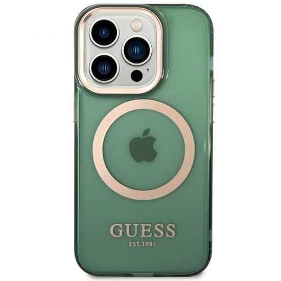 Guess GUHMP14LHTCMA iPhone 14 Pro 6.1" khaki hard case Gold Outline Translucent MagSafe