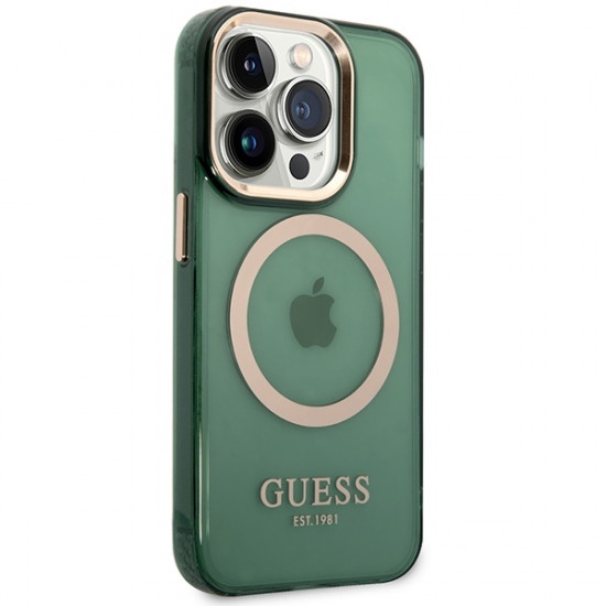 Guess GUHMP14LHTCMA iPhone 14 Pro 6.1" khaki hard case Gold Outline Translucent MagSafe