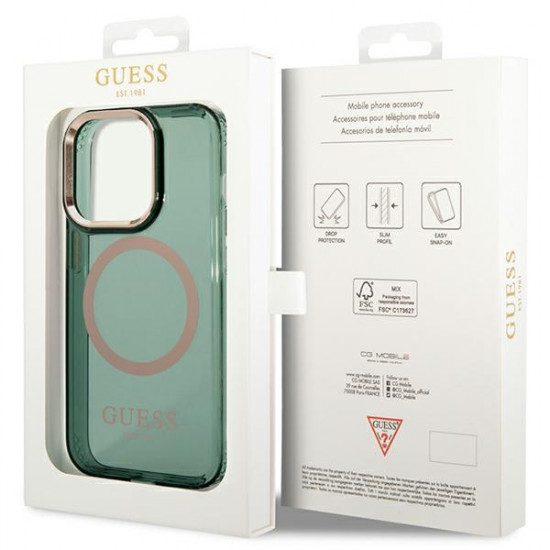 Guess GUHMP14LHTCMA iPhone 14 Pro 6.1" khaki hard case Gold Outline Translucent MagSafe