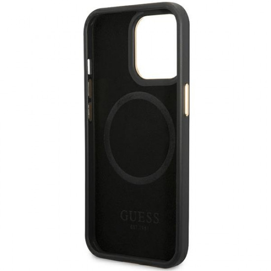 Guess GUHMP14LSAPSTK iPhone 14 Pro 6.1" black hardcase Peony Logo Plate MagSafe