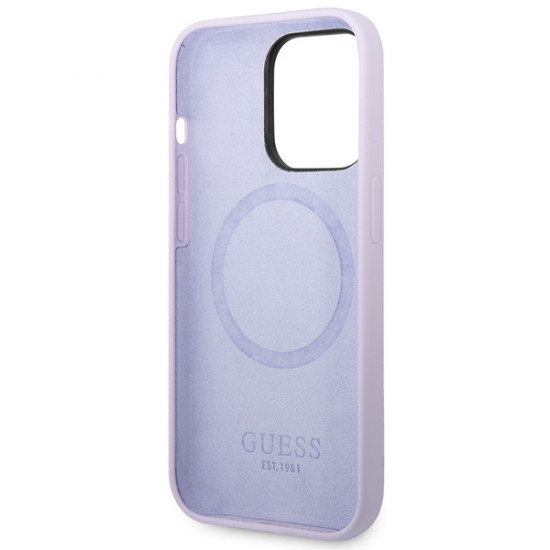 Guess GUHMP14LSBPLU iPhone 14 Pro 6,1" purple hard case Silicone Logo Plate MagSafe