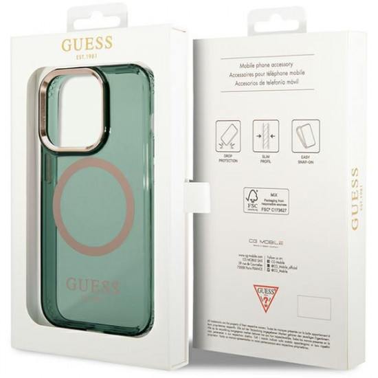 Guess GUHMP14XHTCMA iPhone 14 Pro Max 6,7" khaki hard case Gold Outline Translucent MagSafe