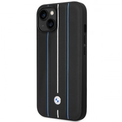 BMW BMHCP14S22RVSK iPhone 14 6.1" black hardcase Leather Stamp Blue Lines
