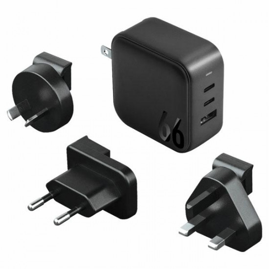 ENERGEA wall charger 1xUSB+2xUSB-C PD-PPS-QC 3.0 66W 2C1A black US+EU Travelite GAN66