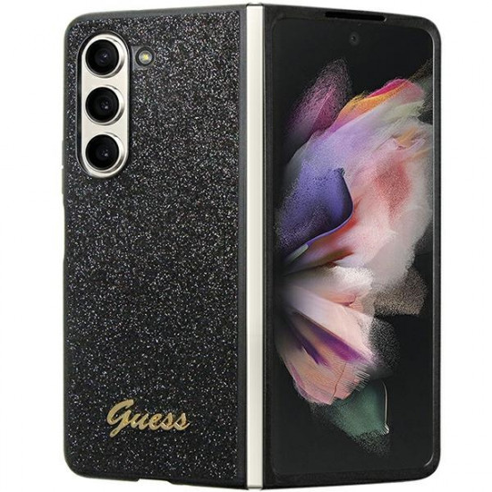 Guess GUHCZFD5HGGSHK F946 Z Fold5 black hardcase Glitter Script