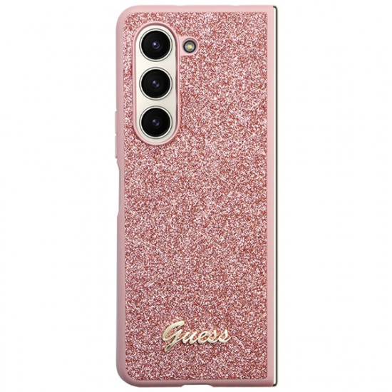 Guess GUHCZFD5HGGSHP F946 Z Fold5 pink hardcase Glitter Script