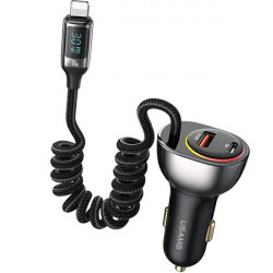 USAMS US-CC193 car charger 1xUSB-A 18W+1xUSB-C 30W + cable Lightning 30W PD+QC Fast Charge black