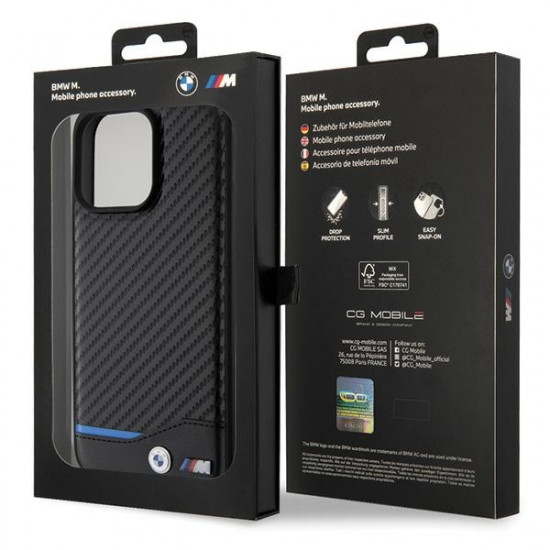 BMW BMHCP15X22NBCK iPhone 15 Pro Max 6.7" black Leather Carbon