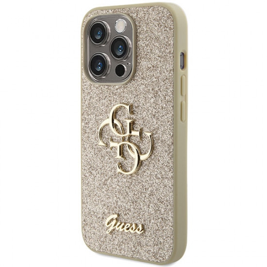 Guess GUHCP15LHG4SGD iPhone 15 Pro 6.1" gold hardcase Glitter Script Big 4G