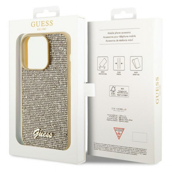 Guess GUHCP15LPMSDGSD iPhone 15 Pro 6.1" gold hardcase Disco Metal Script