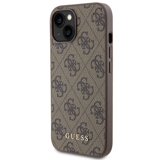 Guess GUHCP15SG4GFBR iPhone 15 6.1" brown hard case 4G Metal Gold Logo