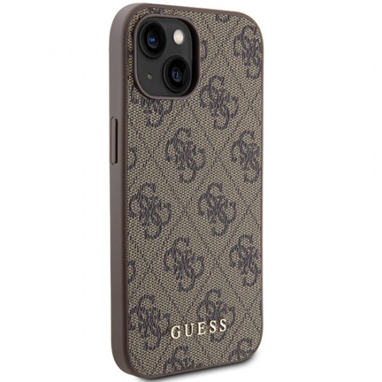 Guess GUHCP15SG4GFBR iPhone 15 6.1" brown hard case 4G Metal Gold Logo