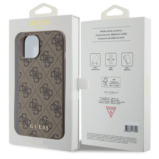 Guess GUHCP15SG4GFBR iPhone 15 6.1" brown hard case 4G Metal Gold Logo