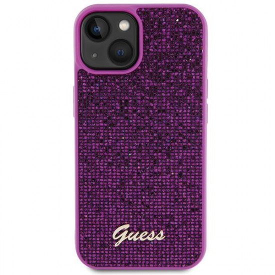 Guess GUHCP15SPMSDGSF iPhone 15 6.1" fuschia hardcase Disco Metal Script