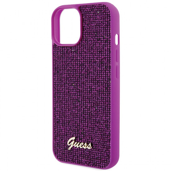 Guess GUHCP15SPMSDGSF iPhone 15 6.1" fuschia hardcase Disco Metal Script