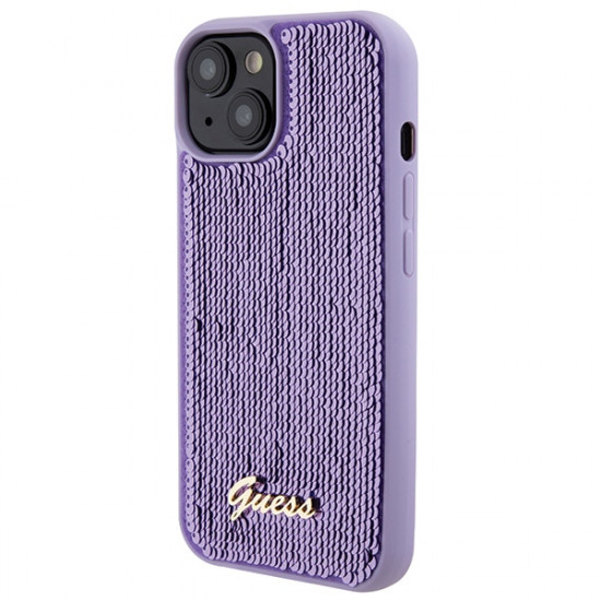 Guess GUHCP15SPSFDGSU iPhone 15 6.1" purple hardcase Sequin Script Metal