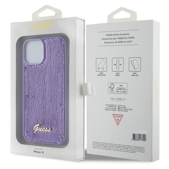 Guess GUHCP15SPSFDGSU iPhone 15 6.1" purple hardcase Sequin Script Metal