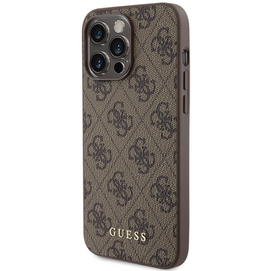 Guess GUHCP15XG4GFBR iPhone 15 Pro Max 6.7" brown hard case 4G Metal Gold Logo