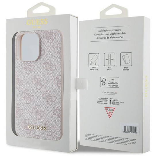 Guess GUHCP15XG4GFPI iPhone 15 Pro Max 6.7" pink hard case 4G Metal Gold Logo