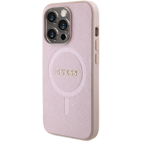 Guess GUHMP15LPSAHMCP iPhone 15 Pro 6.1" pink hardcase Saffiano MagSafe