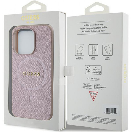 Guess GUHMP15LPSAHMCP iPhone 15 Pro 6.1" pink hardcase Saffiano MagSafe