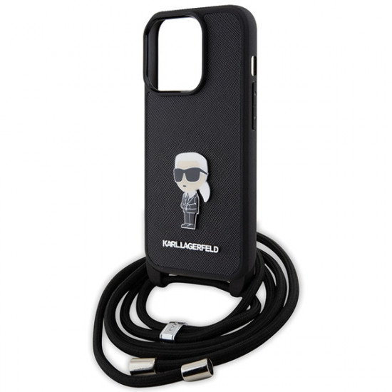 Karl Lagerfeld KLHCP15LSASKNPSK iPhone 15 Pro 6.1" hardcase black Crossbody Saffiano Monogram Metal Pin Karl & Choupette