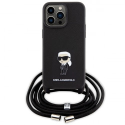 Karl Lagerfeld KLHCP15XSASKNPSK iPhone 15 Pro Max 6.7" hardcase black Crossbody Saffiano Monogram Metal Pin Karl & Choupette