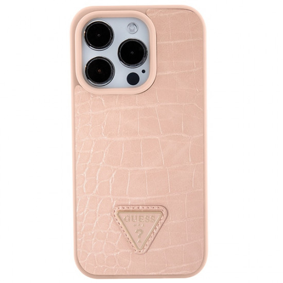 Guess GUHCP15XPCRTHCP iPhone 15 Pro Max pink hardcase Croco Triangle Metal Logo