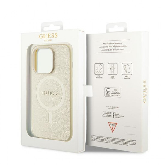 Guess GUHMP15LPSAHMCB iPhone 15 Pro 6.1" gold hardcase Saffiano MagSafe