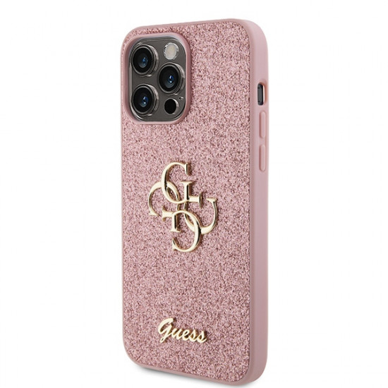 Guess GUHCP15LHG4SGP iPhone 15 Pro 6.1" pink hardcase Glitter Script Big 4G