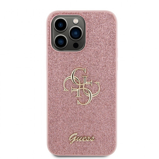 Guess GUHCP15LHG4SGP iPhone 15 Pro 6.1" pink hardcase Glitter Script Big 4G