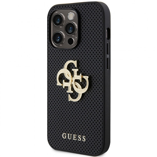 Guess GUHCP15LPSP4LGK iPhone 15 Pro 6.1" black hardcase Leather Perforated 4G Glitter Logo