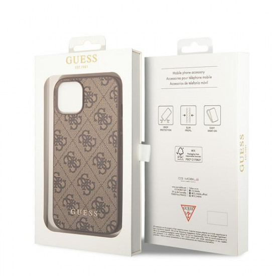 Guess GUHCP15MG4GFBR iPhone 15 Plus 6.7" brown hard case 4G Metal Gold Logo