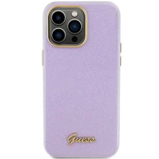 Guess GUHCP15LPGMCSL iPhone 15 Pro 6.1" lilac hardcase Glitter Glossy Script