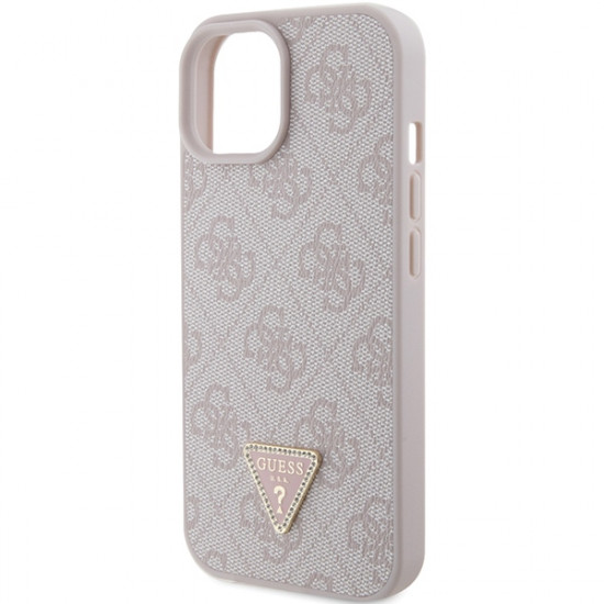 Guess GUHCP15SP4TDPP iPhone 15 6.1" pink hardcase Leather 4G Triangle Strass