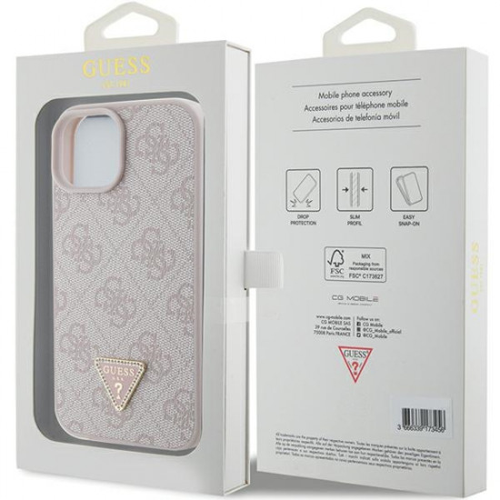 Guess GUHCP15SP4TDPP iPhone 15 6.1" pink hardcase Leather 4G Triangle Strass