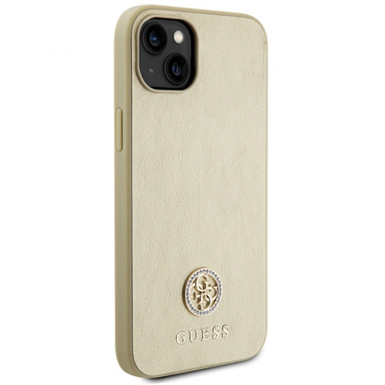 Guess GUHCP15SPS4DGPD iPhone 15 6.1" gold hardcase Leather 4G Metal Logo Strass